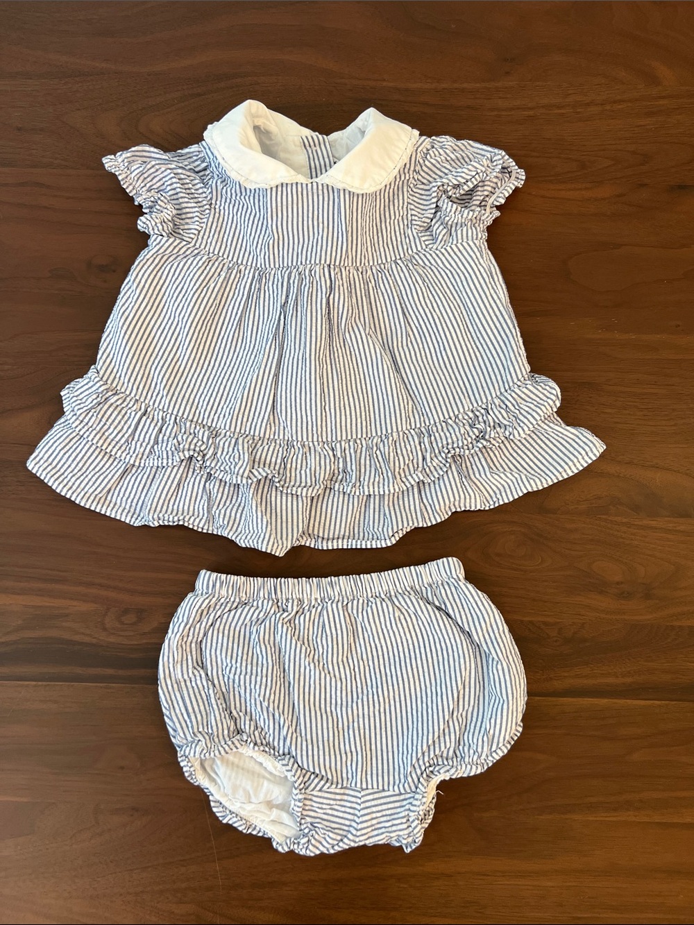 Janie and Jack Blue & White Striped Seer Sucker Top with Bloomer Set, 18-24 mo